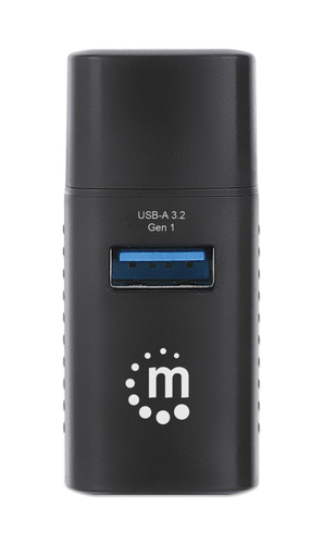 Manhattan USB-C 3-poorts hub, ultra-compact, USB-A-poorten: 1× 5 Gbps (USB 3.0) + 2× 480 Mbps (USB 2.0), USB-gevoed (geen externe voeding vereist)
