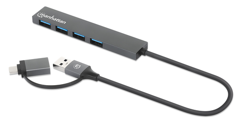 Manhattan USB-C & USB-A combo dock/hub, poorten (4): USB-A (4×), 5 Gbps (USB 3.0), USB-gevoed (geen externe voeding vereist)