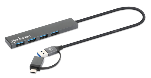 Manhattan USB-C & USB-A combo dock/hub, poorten (4): USB-A (4×), 5 Gbps (USB 3.0), USB-gevoed (geen externe voeding vereist)