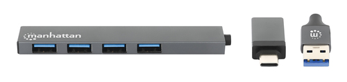 Manhattan USB-C & USB-A combo dock/hub, poorten (4): USB-A (4×), 5 Gbps (USB 3.0), USB-gevoed (geen externe voeding vereist)