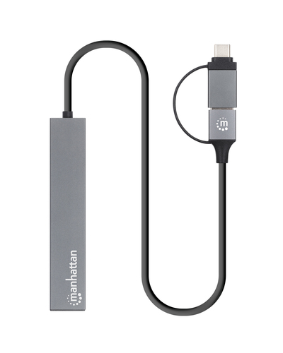 Manhattan USB-C & USB-A combo dock/hub, poorten (4): USB-A (4×), 5 Gbps (USB 3.0), USB-gevoed (geen externe voeding vereist)