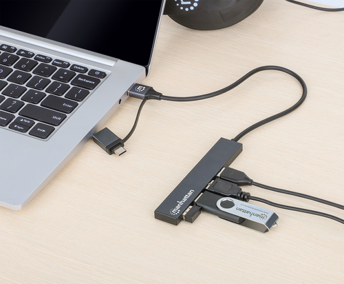 Manhattan USB-C & USB-A combo dock/hub, poorten (4): USB-A (4×), 5 Gbps (USB 3.0), USB-gevoed (geen externe voeding vereist)