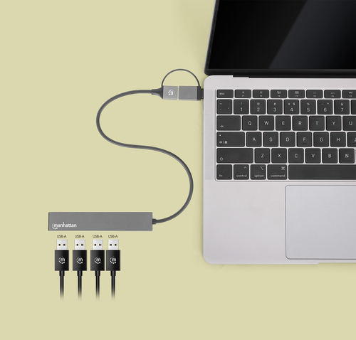 Manhattan USB-C & USB-A combo dock/hub, poorten (4): USB-A (4×), 5 Gbps (USB 3.0), USB-gevoed (geen externe voeding vereist)