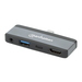 Manhattan USB-C travel dock, HDMI, USB-A, USB-C en 3,5 mm audio, met Power Delivery (PD) 100 W - vereist een externe USB-C-lader (niet inbegrepen). USB-gevoed (geen externe voeding vereist) wanneer PD niet wordt gebruikt