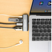 Manhattan USB-C travel dock, HDMI, USB-A, USB-C en 3,5 mm audio, met Power Delivery (PD) 100 W - vereist een externe USB-C-lader (niet inbegrepen). USB-gevoed (geen externe voeding vereist) wanneer PD niet wordt gebruikt