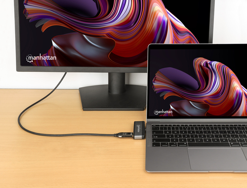 Manhattan USB-C travel dock, HDMI, USB-A, USB-C en 3,5 mm audio, met Power Delivery (PD) 100 W - vereist een externe USB-C-lader (niet inbegrepen). USB-gevoed (geen externe voeding vereist) wanneer PD niet wordt gebruikt
