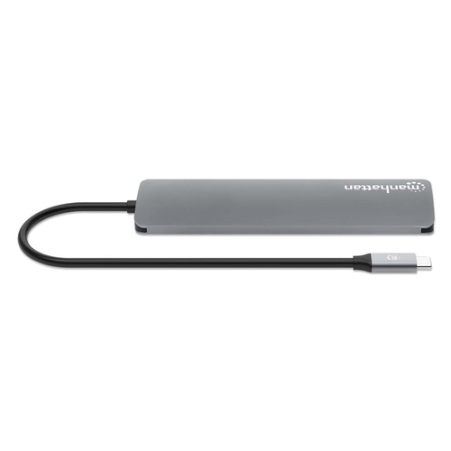 Manhattan USB-C dock/hub met kaartlezer, poorten (5): HDMI, USB-A (2×) en USB-C (2×), met Power Delivery (PD) 100 W - vereist een externe USB-C-lader (niet inbegrepen). USB-gevoed (geen externe voeding vereist) wanneer PD niet wordt gebruikt