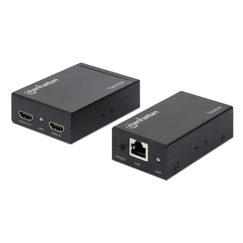 Manhattan HDMI-extenderkit 1080p via Ethernet, tot 50 m met één Cat6-kabel, zender- en ontvangerunit, IR-compatibel, 3 jaar garantie