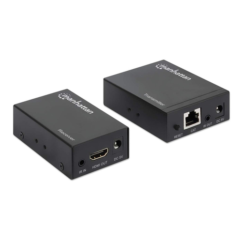Manhattan HDMI-extenderkit 1080p via Ethernet, tot 50 m met één Cat6-kabel, zender- en ontvangerunit, IR-compatibel, 3 jaar garantie
