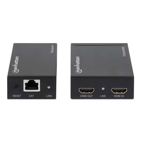 Manhattan HDMI-extenderkit 1080p via Ethernet, tot 50 m met één Cat6-kabel, zender- en ontvangerunit, IR-compatibel, 3 jaar garantie