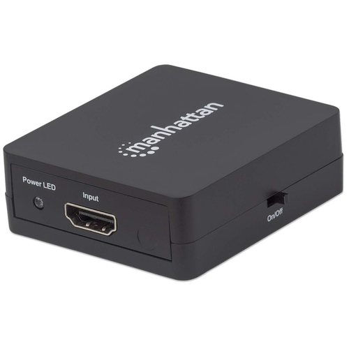 Manhattan HDMI-splitter met 2 poorten, 1080p, zwart, dupliceert het signaal van 1 HDMI-bron naar 2 schermen (zelfde signaal op beide), voeding via USB-A (kabel inbegrepen 0,7 m), 3 jaar garantie