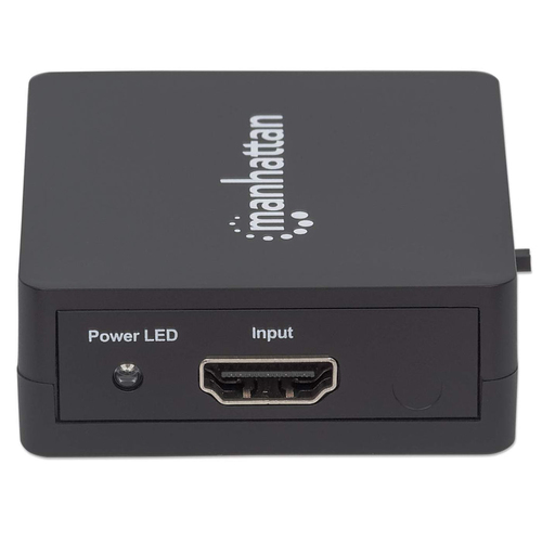 Manhattan HDMI-splitter met 2 poorten, 1080p, zwart, dupliceert het signaal van 1 HDMI-bron naar 2 schermen (zelfde signaal op beide), voeding via USB-A (kabel inbegrepen 0,7 m), 3 jaar garantie