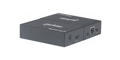 Manhattan HDMI-extenderkit 1080p via IP, verlengt het signaal tot 120 m via een netwerkswitch en één Ethernetkabel, IR-compatibel, zwart, 3 jaar garantie
