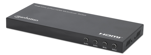 Manhattan HDMI 4K multiviewer/switch met 4 poorten, 4 ingangen naar 1 scherm, 4K@30 Hz, PiP en dual/quad-weergave, knop of afstandsbediening, audio 3,5 mm en Toslink, zwart, 3 jaar garantie