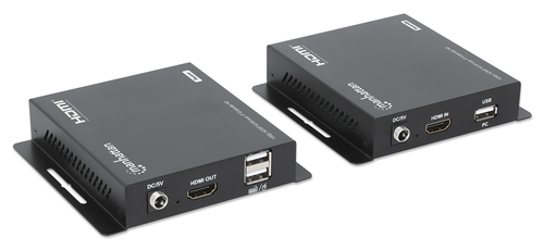 Manhattan HDMI KVM-extenderkit 1080p via IP, verlengt het signaal 1080p@60 Hz tot 120 m via Cat6 Ethernetkabel of IP-netwerk, zender en ontvanger, USB-A-poorten voor pc, muis en toetsenbord, zwart, 3 jaar garantie