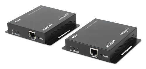 Manhattan HDMI KVM-extenderkit 1080p via IP, verlengt het signaal 1080p@60 Hz tot 120 m via Cat6 Ethernetkabel of IP-netwerk, zender en ontvanger, USB-A-poorten voor pc, muis en toetsenbord, zwart, 3 jaar garantie