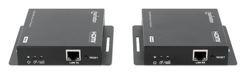 Manhattan HDMI KVM-extenderkit 1080p via IP, verlengt het signaal 1080p@60 Hz tot 120 m via Cat6 Ethernetkabel of IP-netwerk, zender en ontvanger, USB-A-poorten voor pc, muis en toetsenbord, zwart, 3 jaar garantie