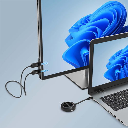 Manhattan Draadloze HDMI-presentatieset 1080p, 2-delige set met HDMI-ontvanger en USB-C-zender (dongle), voor draadloze videoweergave vanaf laptop, tablet of smartphone naar tv of HDMI-projector, zwart