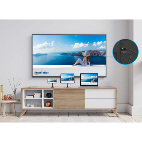 Manhattan Draadloze HDMI-presentatieset 1080p, 2-delige set met HDMI-ontvanger en USB-C-zender (dongle), voor draadloze videoweergave vanaf laptop, tablet of smartphone naar tv of HDMI-projector, zwart