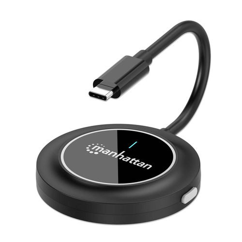 Manhattan Draadloze HDMI-adapter 1080p met USB-C-zender, dongle voor draadloze videoweergave vanaf een USB-C-apparaat naar een tv of HDMI-projector, vereist ontvanger van HDMI-presentatieset nr. 208420, zwart