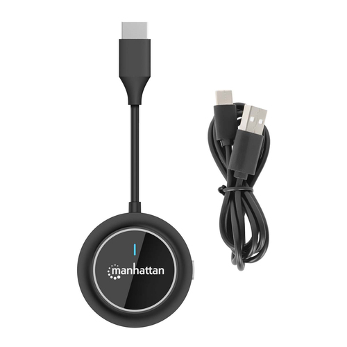 Manhattan Draadloze HDMI-adapter 1080p met HDMI-zender, dongle voor draadloze videoweergave vanaf een HDMI-apparaat naar een tv of HDMI-projector, vereist ontvanger van HDMI-presentatieset nr. 208420, zwart