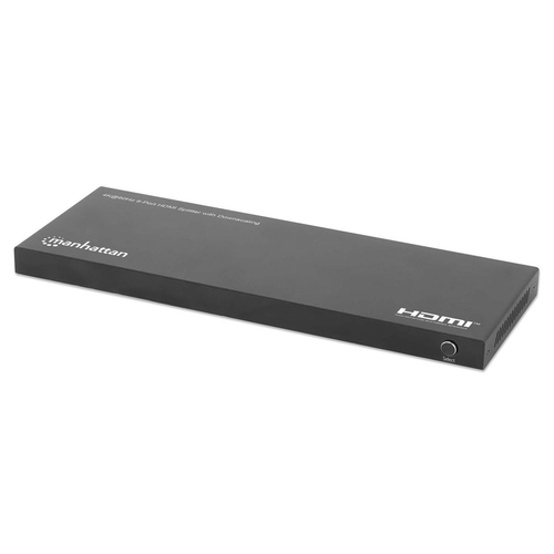 Manhattan HDMI-splitter met 8 poorten, 4K@60 Hz met downscaling, 1 ingang naar 8 uitgangen (1×8), 18 Gbps, EDID-schakelaar voor downscaling, zwart