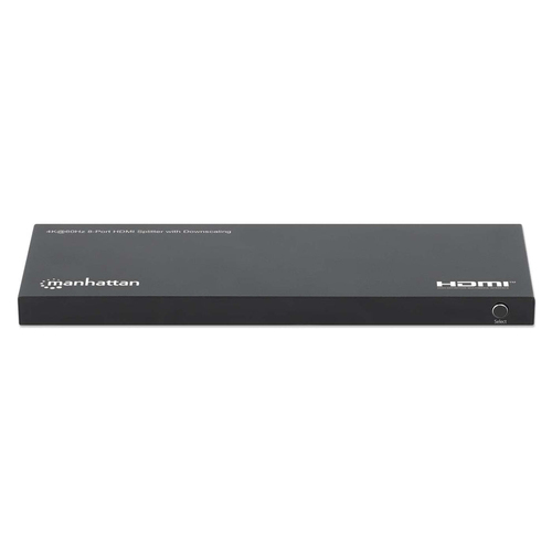 Manhattan HDMI-splitter met 8 poorten, 4K@60 Hz met downscaling, 1 ingang naar 8 uitgangen (1×8), 18 Gbps, EDID-schakelaar voor downscaling, zwart