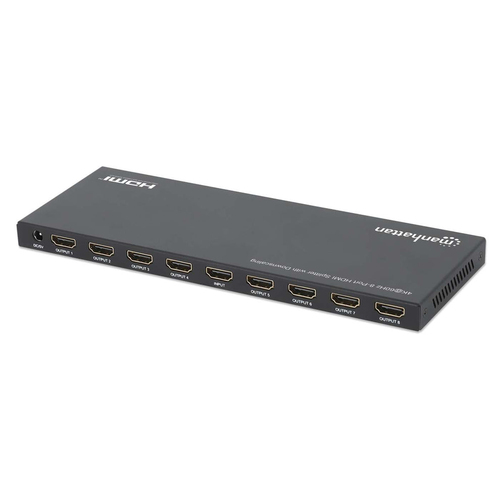 Manhattan HDMI-splitter met 8 poorten, 4K@60 Hz met downscaling, 1 ingang naar 8 uitgangen (1×8), 18 Gbps, EDID-schakelaar voor downscaling, zwart