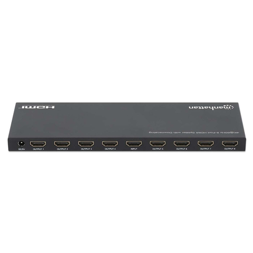 Manhattan HDMI-splitter met 8 poorten, 4K@60 Hz met downscaling, 1 ingang naar 8 uitgangen (1×8), 18 Gbps, EDID-schakelaar voor downscaling, zwart