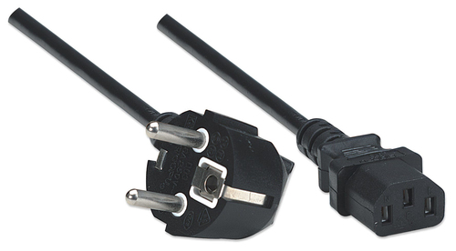 Manhattan Voedingskabel, Europese Schuko-stekker (CEE 7/4) naar C13-connector, 1,8 m, 16 A, zwart, netkabel, levenslange garantie