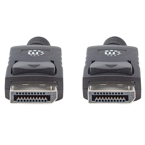 Manhattan DisplayPort 1.2 kabel, 4K@60Hz, 1 m, mannelijk naar mannelijk, met vergrendeling, volledig afgeschermd, zwart, levenslange garantie, equivalent aan DISPL1M