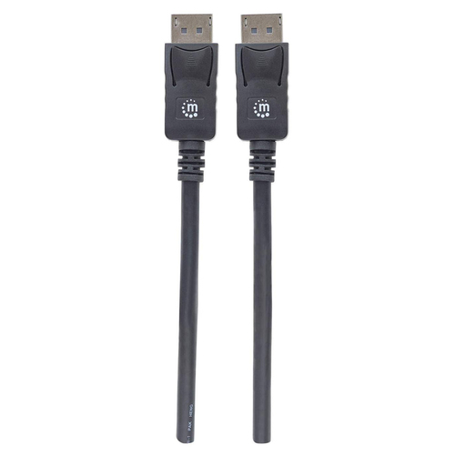 Manhattan DisplayPort 1.2 kabel, 4K@60Hz, 1 m, mannelijk naar mannelijk, met vergrendeling, volledig afgeschermd, zwart, levenslange garantie, equivalent aan DISPL1M