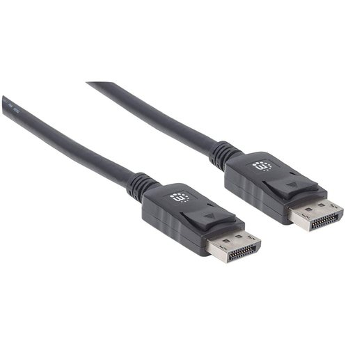 Manhattan DisplayPort 1.2 kabel, 4K@60Hz, 2 m, mannelijk naar mannelijk, met vergrendeling, volledig afgeschermd, zwart, levenslange garantie, equivalent aan DISPL2M