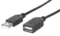 Manhattan USB-A naar USB-A verlengkabel, 1 m, mannelijk naar vrouwelijk, 480 Mbps (USB 2.0), zwart, levenslange garantie, equivalent aan USBEXTAA3BK
