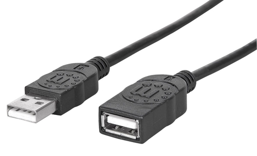 Manhattan USB-A naar USB-A verlengkabel, 1 m, mannelijk naar vrouwelijk, 480 Mbps (USB 2.0), zwart, levenslange garantie, equivalent aan USBEXTAA3BK