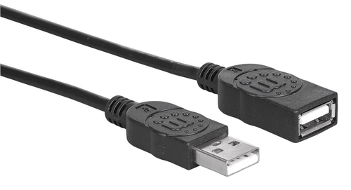 Manhattan USB-A naar USB-A verlengkabel, 1 m, mannelijk naar vrouwelijk, 480 Mbps (USB 2.0), zwart, levenslange garantie, equivalent aan USBEXTAA3BK