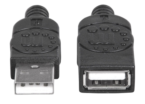 Manhattan USB-A naar USB-A verlengkabel, 1 m, mannelijk naar vrouwelijk, 480 Mbps (USB 2.0), zwart, levenslange garantie, equivalent aan USBEXTAA3BK