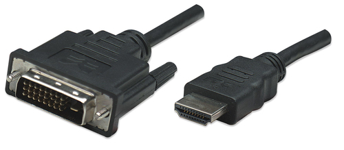 Manhattan HDMI-naar-DVI-D 24+1 kabel, 1 m, mannelijk naar mannelijk, dual link, compatibel met DVI-D, zwart, levenslange garantie, equivalent aan HDDVIMM1M