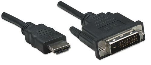 Manhattan HDMI-naar-DVI-D 24+1 kabel, 1 m, mannelijk naar mannelijk, dual link, compatibel met DVI-D, zwart, levenslange garantie, equivalent aan HDDVIMM1M