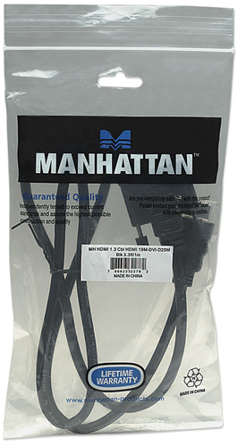 Manhattan HDMI-naar-DVI-D 24+1 kabel, 1 m, mannelijk naar mannelijk, dual link, compatibel met DVI-D, zwart, levenslange garantie, equivalent aan HDDVIMM1M