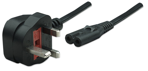 Manhattan Voedingskabel, Britse 3-polige stekker (Type G) naar C7-connector (figuur-8), 1,8 m, 13 A, zwart, netkabel, levenslange garantie