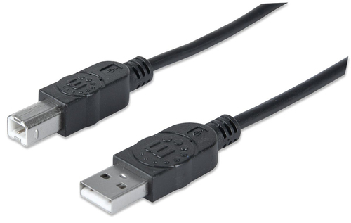 Manhattan USB-A naar USB-B kabel, 3 m, mannelijk naar mannelijk, 480 Mbps (USB 2.0), zwart, levenslange garantie, equivalent aan USB2HAB3M