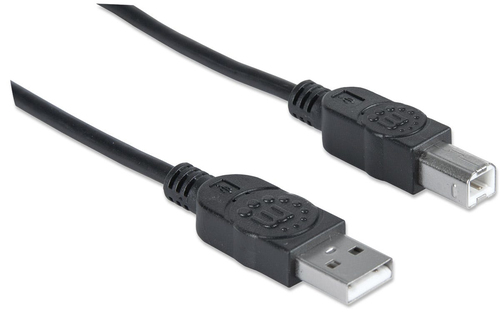 Manhattan USB-A naar USB-B kabel, 3 m, mannelijk naar mannelijk, 480 Mbps (USB 2.0), zwart, levenslange garantie, equivalent aan USB2HAB3M