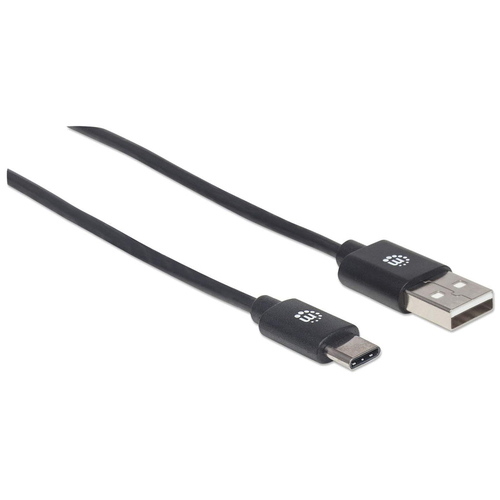 Manhattan USB-C naar USB-A kabel, 1 m, mannelijk naar mannelijk, 480 Mbps (USB 2.0), zwart, levenslange garantie, equivalent aan USB2AC1M