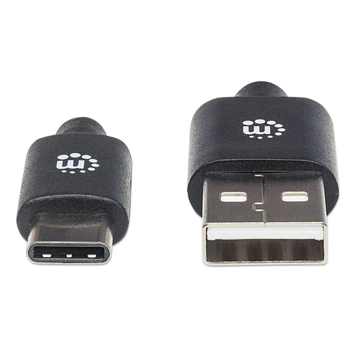 Manhattan USB-C naar USB-A kabel, 1 m, mannelijk naar mannelijk, 480 Mbps (USB 2.0), zwart, levenslange garantie, equivalent aan USB2AC1M