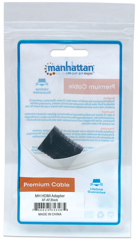 Manhattan HDMI rechte koppelstuk/connector, 4K@60Hz, geschikt voor ALLE 4K- en 1080p toepassingen, verbind HDMI-kabels tot 5 m aan elke kant, vrouwelijk/vrouwelijk, levenslange garantie, zwart, equivalent aan GCHDMIFF