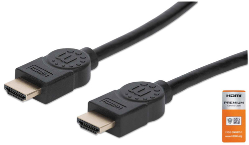 Manhattan HDMI kabel 4K@60Hz met Ethernet, 1 m, Gecertificeerd, geschikt voor ALLE 4K en 1080p/HD toepassingen - upgrade nu of zorg dat het klaarstaat voor wanneer je het nodig hebtzwart, mannelijk naar mannelijk, zwart, levenslange garantie, equivalent HDMM1MP