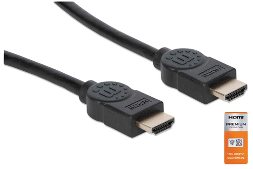 Manhattan HDMI kabel 4K@60Hz met Ethernet, 1 m, Gecertificeerd, geschikt voor ALLE 4K en 1080p/HD toepassingen - upgrade nu of zorg dat het klaarstaat voor wanneer je het nodig hebtzwart, mannelijk naar mannelijk, zwart, levenslange garantie, equivalent HDMM1MP