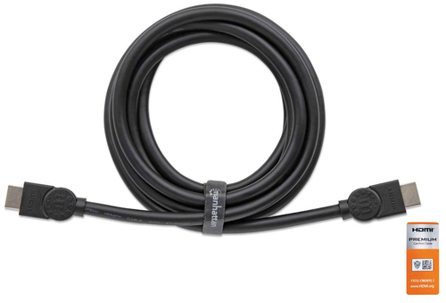 Manhattan HDMI kabel 4K@60Hz met Ethernet, 1 m, Gecertificeerd, geschikt voor ALLE 4K en 1080p/HD toepassingen - upgrade nu of zorg dat het klaarstaat voor wanneer je het nodig hebtzwart, mannelijk naar mannelijk, zwart, levenslange garantie, equivalent HDMM1MP