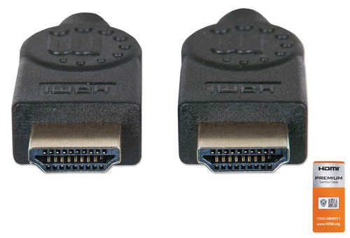 Manhattan HDMI kabel 4K@60Hz met Ethernet, 1 m, Gecertificeerd, geschikt voor ALLE 4K en 1080p/HD toepassingen - upgrade nu of zorg dat het klaarstaat voor wanneer je het nodig hebtzwart, mannelijk naar mannelijk, zwart, levenslange garantie, equivalent HDMM1MP